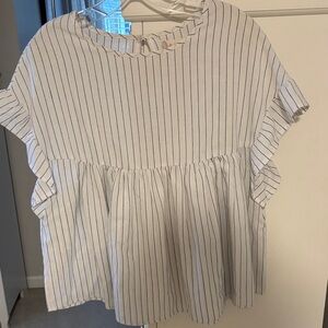 Altar'd State White and Black Pinstripe Top